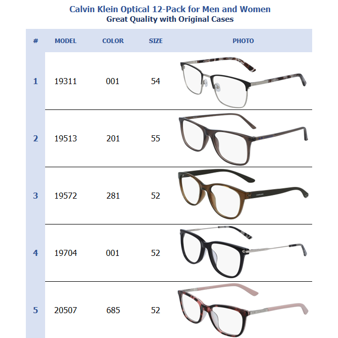 Calvin Klein Optical 12-Pack