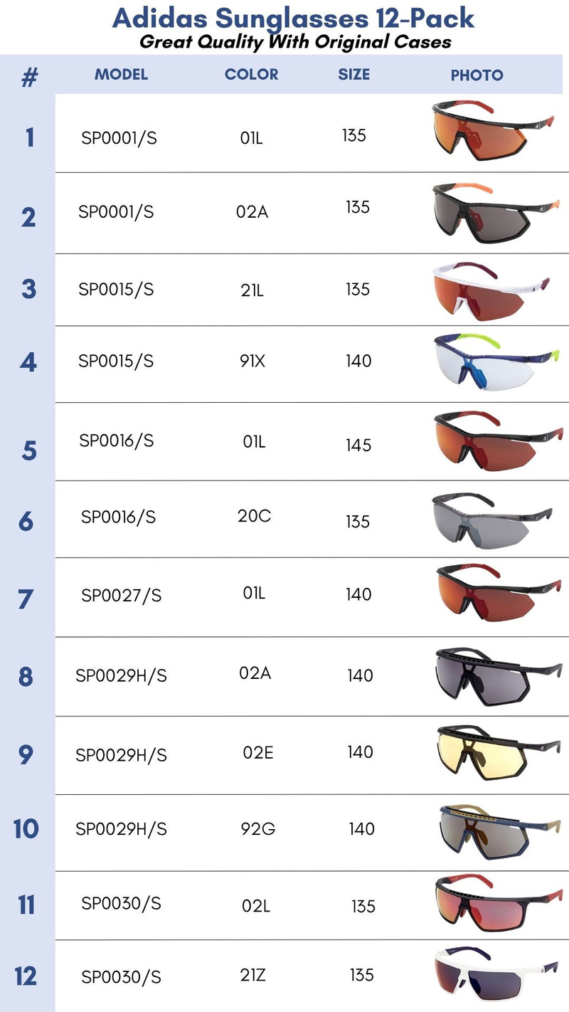 Adidas Sunglasses 12-Pack for Men