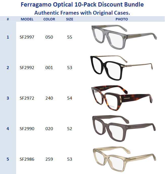 Ferragamo Optical 10-Pack Discount Bundle