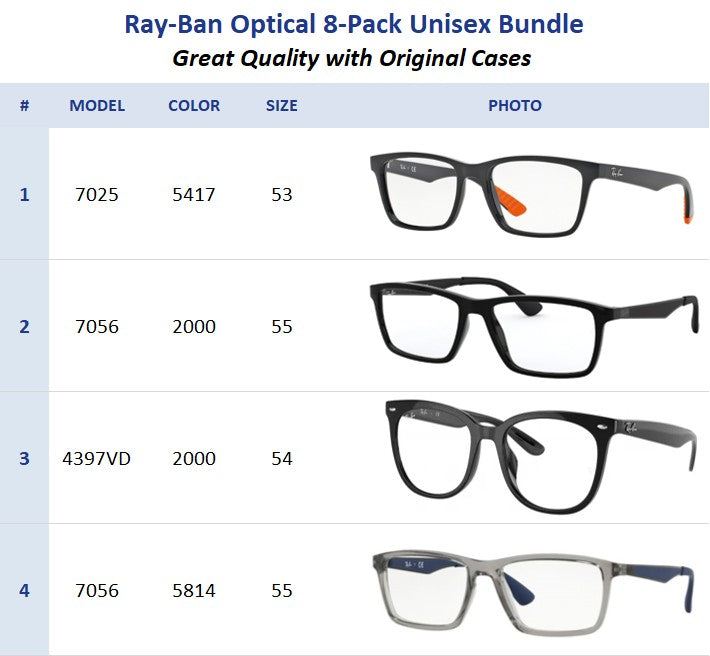 Ray-Ban Optical 8-Pack Unisex Bundle