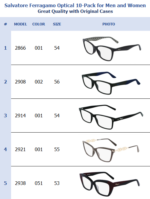 Salvatore Ferragamo Optical 10-Pack for Men and Women