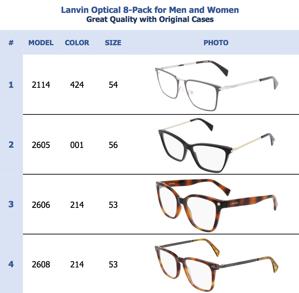 Lanvin Optical 8-Pack for Men and Women