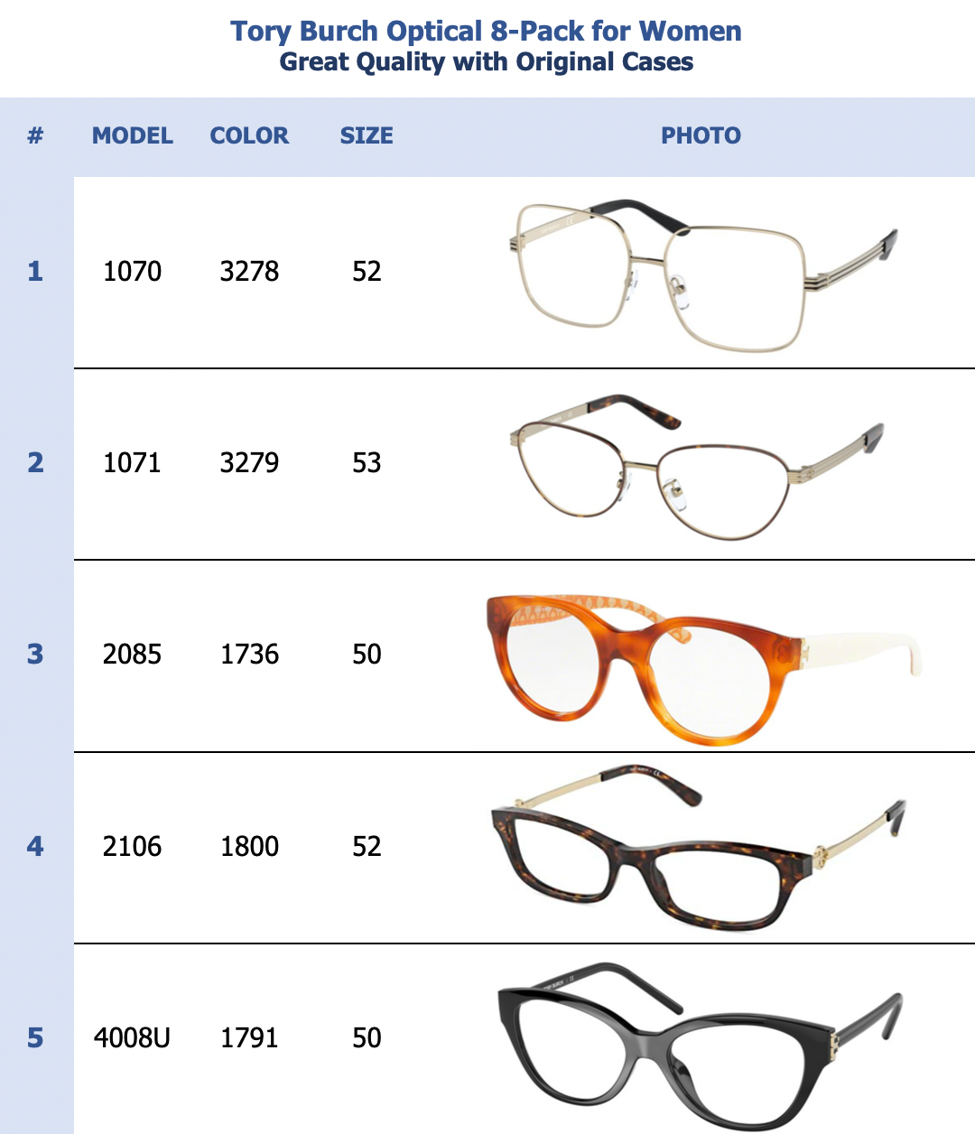 Tory Burch Optical 8-Pack