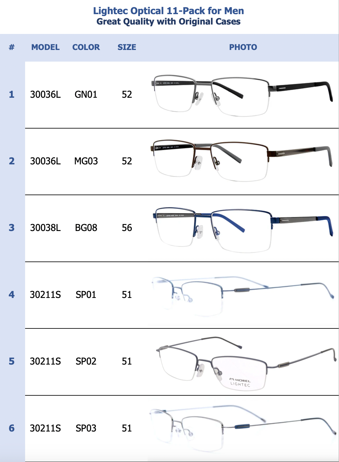 Lightec Optical 11-Pack for Men