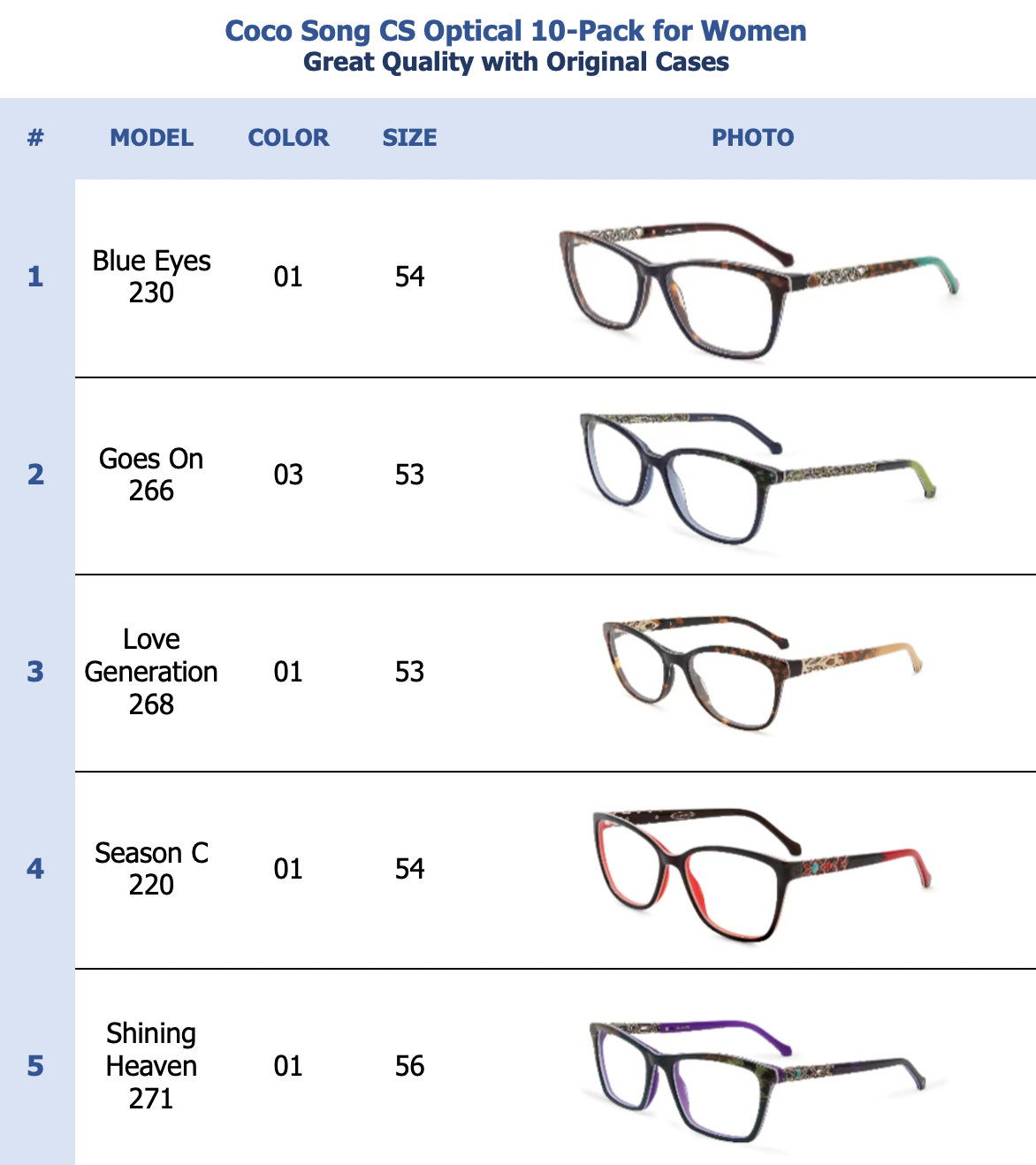 Coco Song CS Optical 10-Pack for Women