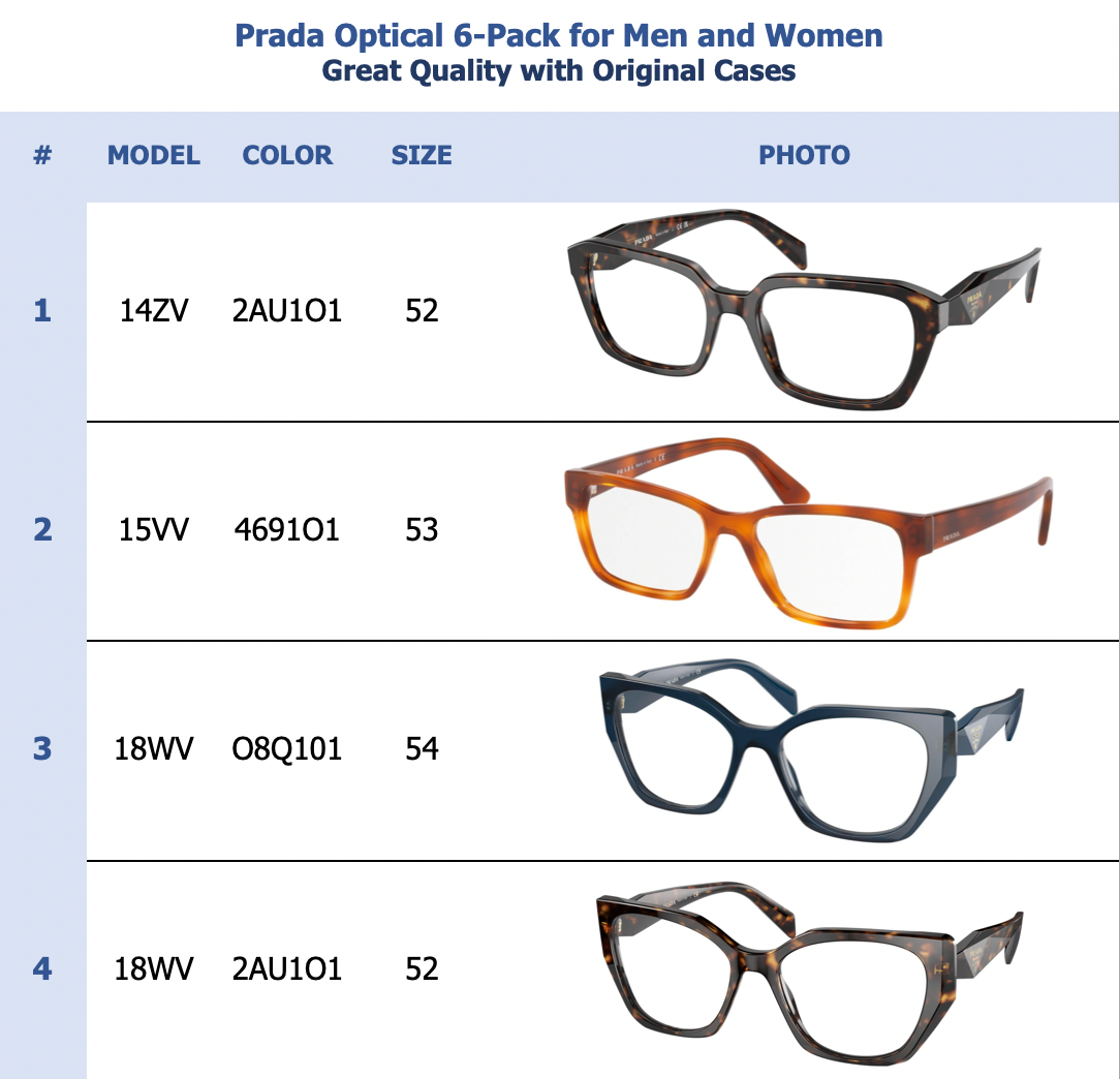 Prada Optical 6-Pack for Men & Women