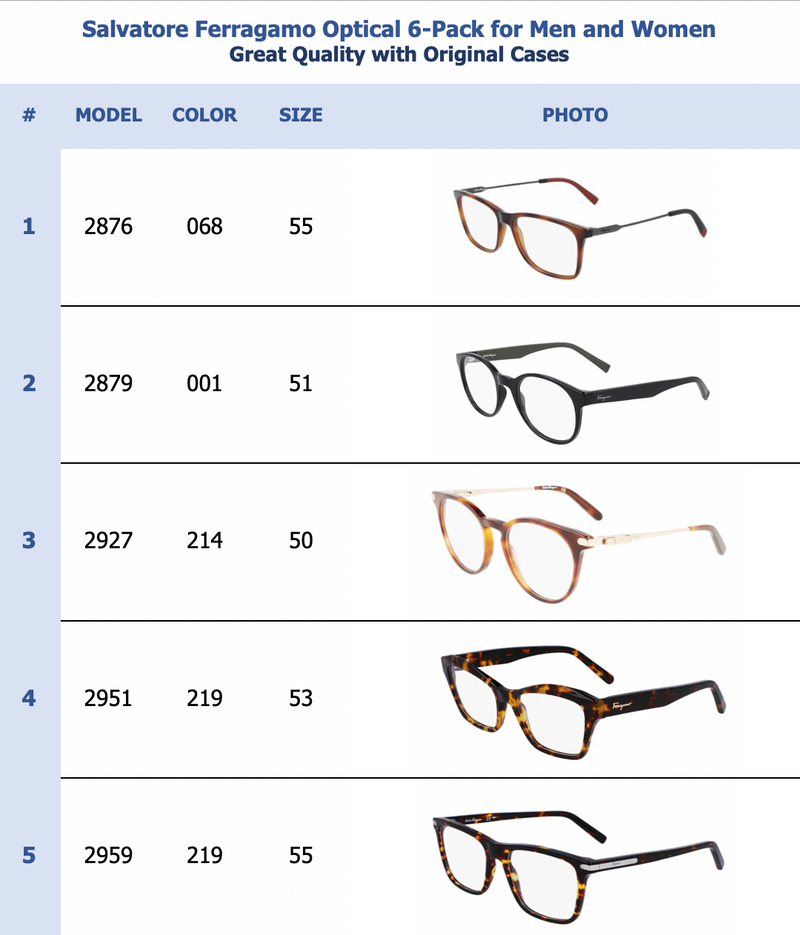 Salvatore Ferragamo Optical 6-Pack for Men & Women