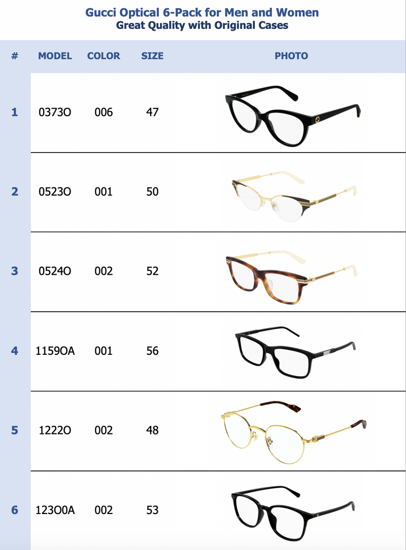 Gucci Optical 6-Pack for Men & Women