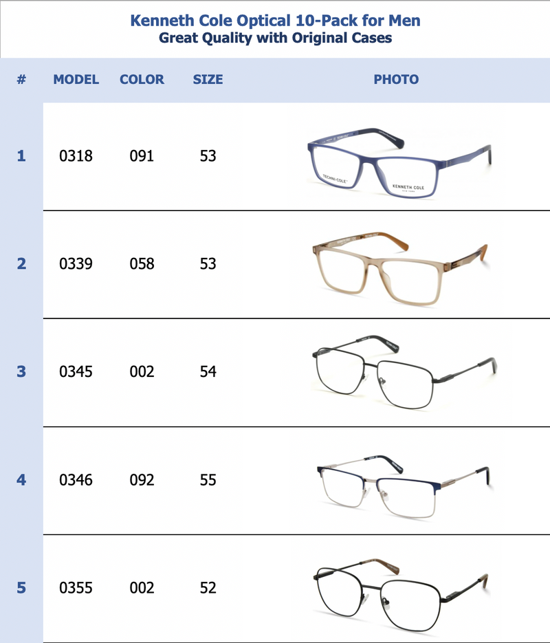 Kenneth Cole Optical 10-Pack for Men