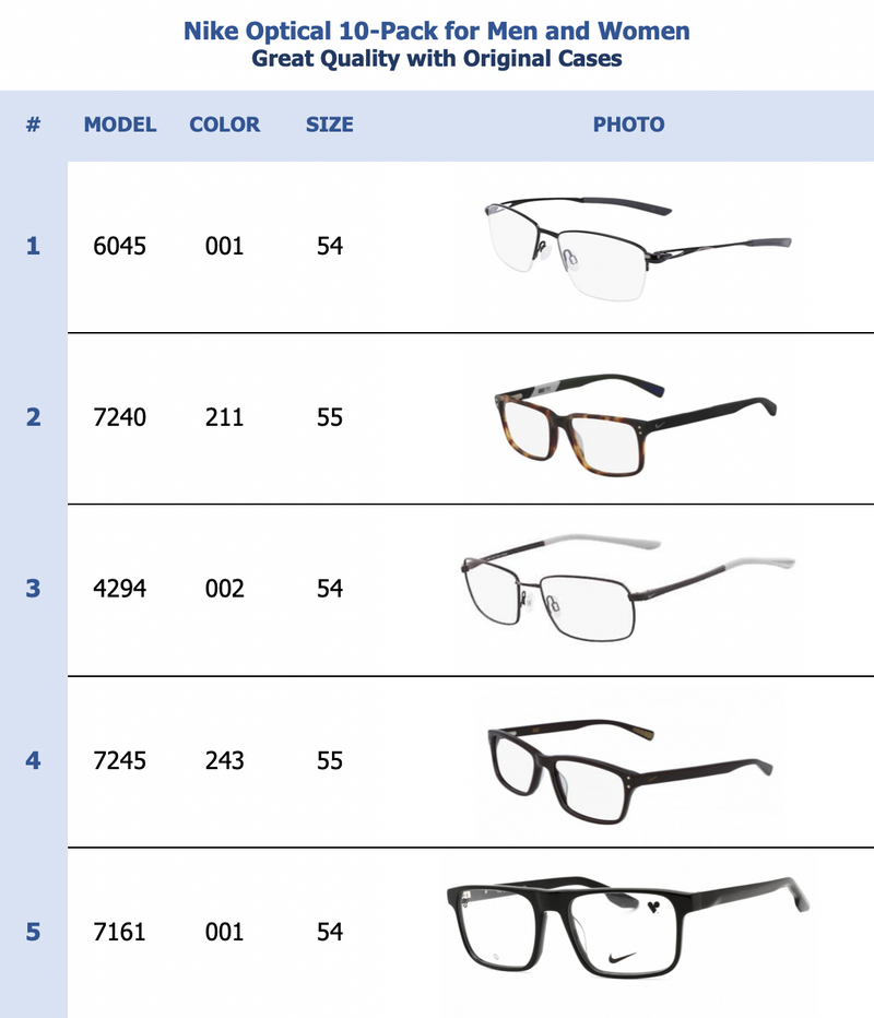 Nike Optical 10-Pack for Men and Women