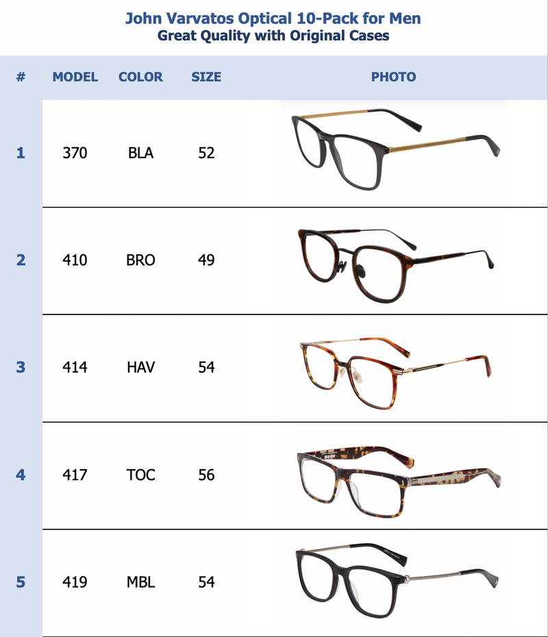 John Varvatos Optical 10-Pack for Men