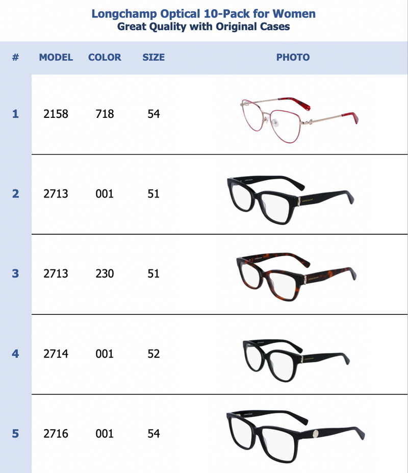 Longchamp Optical 10-Pack for Women