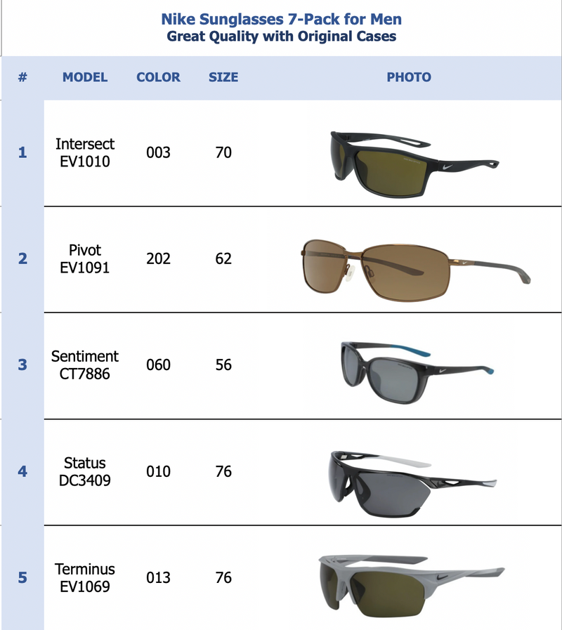 Nike Sunglasses 7-Pack for Men