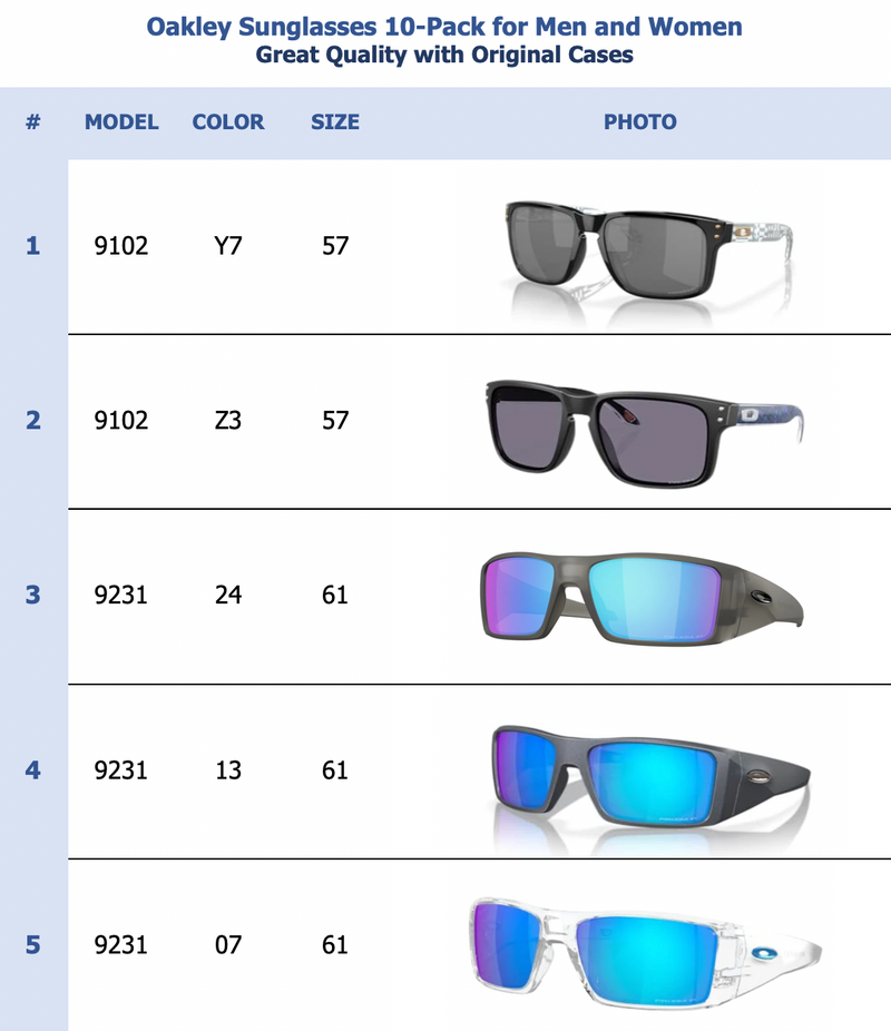 Oakley Sunglasses 10-Pack for Men and Women