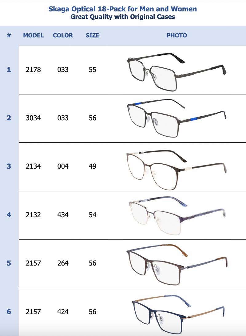 Skaga Optical 18-Pack for Men and Women