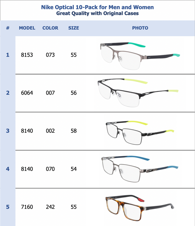 Nike Optical 10-Pack for Men and Women