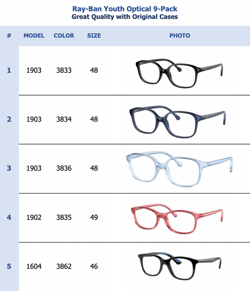 Ray-Ban Youth Optical 9-Pack
