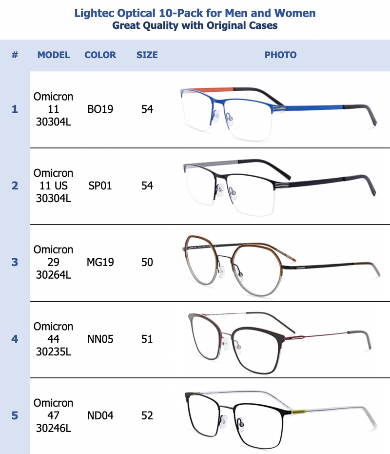 Lightec Optical 10-Pack for Men and Women