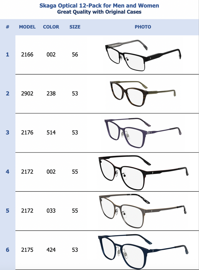 Skaga Optical 12-Pack for Men and Women