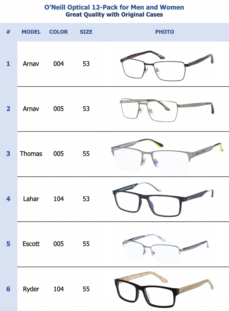O'Neill Optical 12-Pack for Men and Women