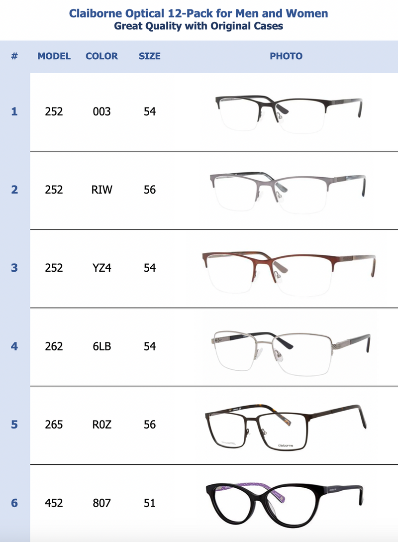Claiborne Optical 12-Pack for Men and Women
