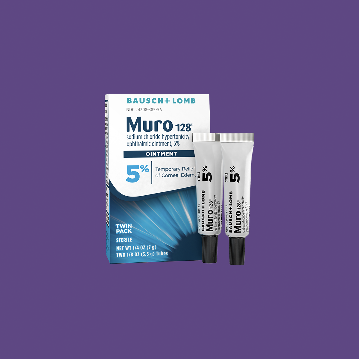 Muro 128 Sodium Chloride Ointment Twin Pack, Temporary Relief for Corneal Edema, 5% Ointment, 1/8 Fl Oz (3.5 g) Twin Pack