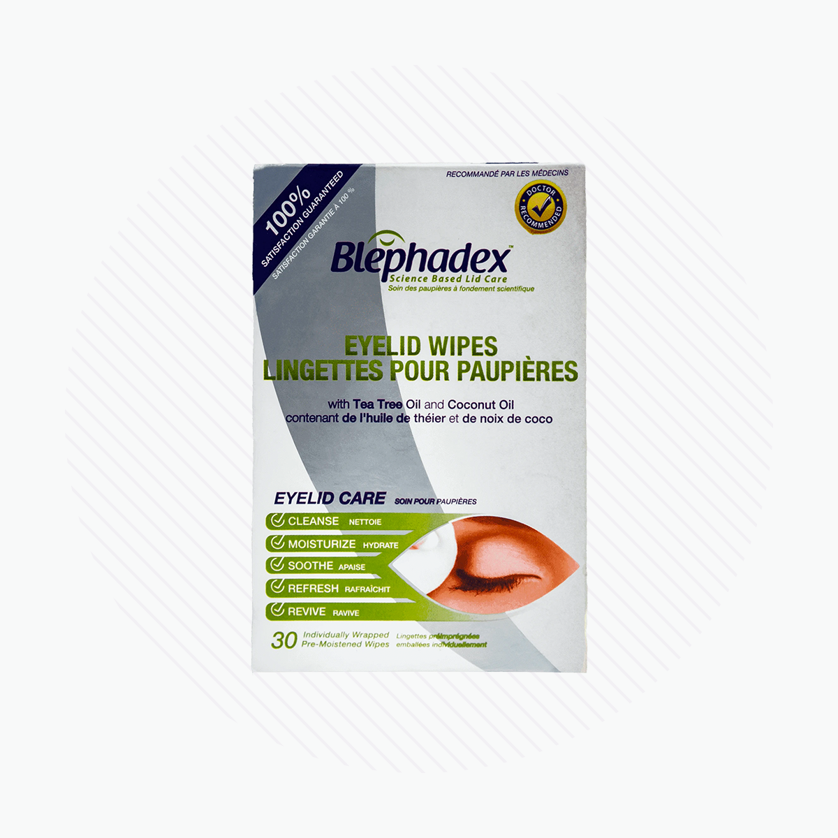 Blephadex Eyelid Wipes with Tea Tree and Coconut Oil - Eye Itch Relief (1 month Box of 30)