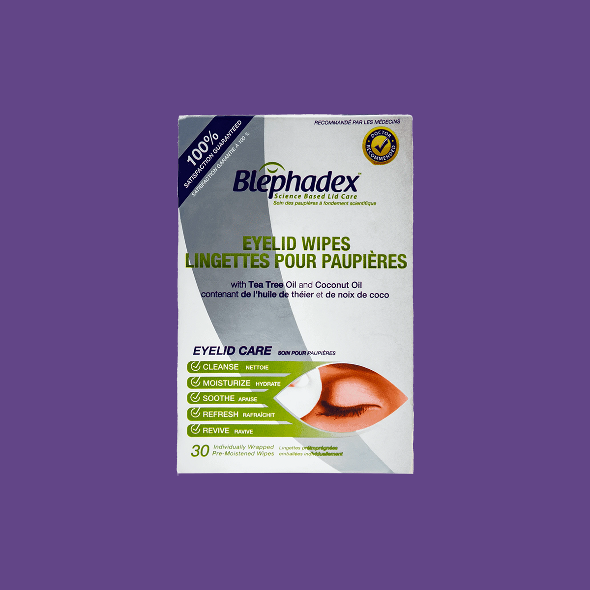 Blephadex Eyelid Wipes with Tea Tree and Coconut Oil - Eye Itch Relief (1 month Box of 30)