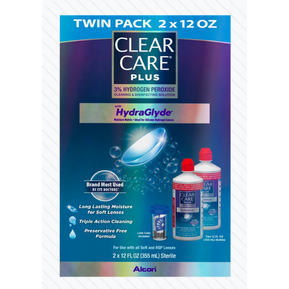 Clear Care Plus Cleaning Solution with Lens Case, Twin Pack, Multi, 12 Oz, Pack of 2