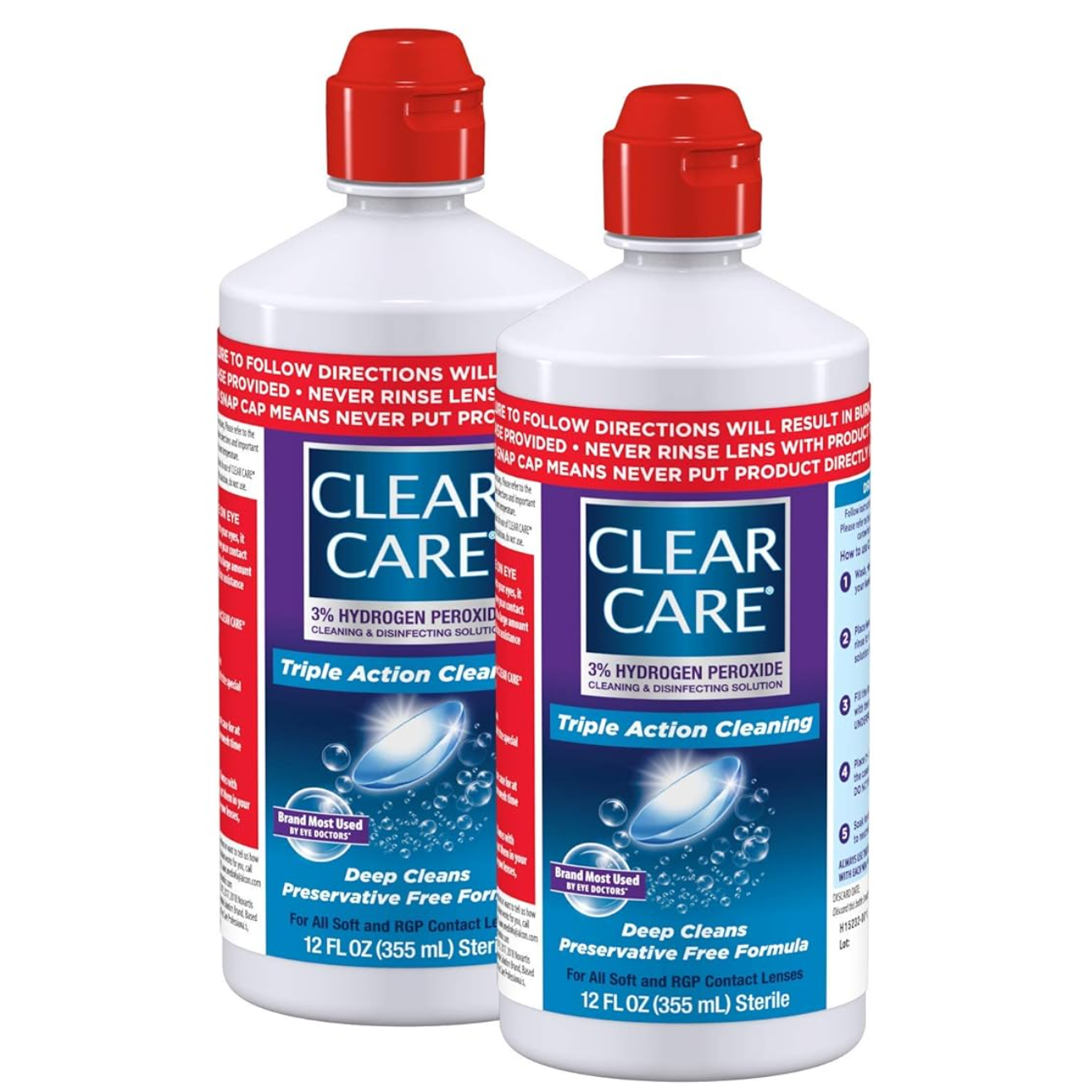 Clear Care Triple Action Cleaning and Disinfecting Solution with Case, Twin Pack, Multi, 12 Oz, Pack of 2