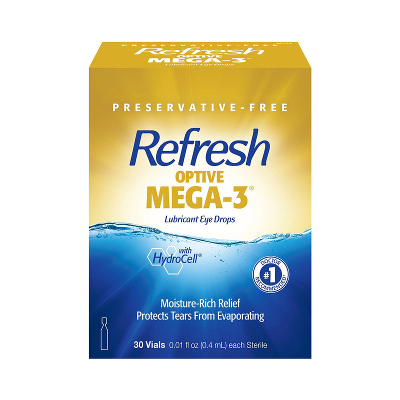 Refresh Optive MEGA-3 Lubricant Eye Drops Preservative-Free Artificial Tears (0.4 mL), 30 Single-Use Container Vials