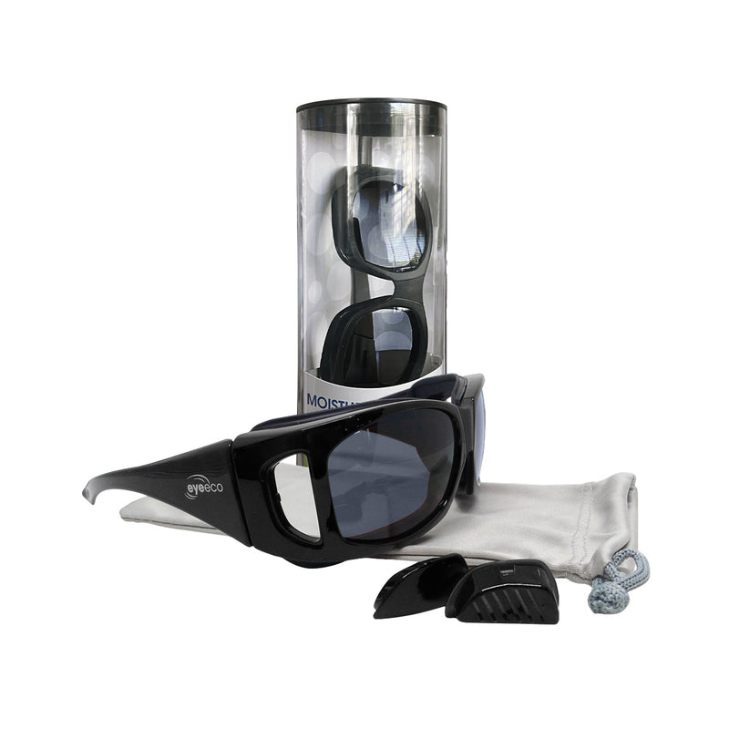 EyeEco Large Moisture Release Eyewear- (Shiny Black with Gray Lens)
