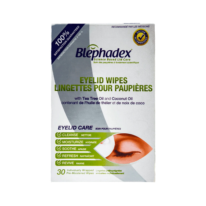 Blephadex Eyelid Wipes with Tea Tree and Coconut Oil - Eye Itch Relief (1 month Box of 30)