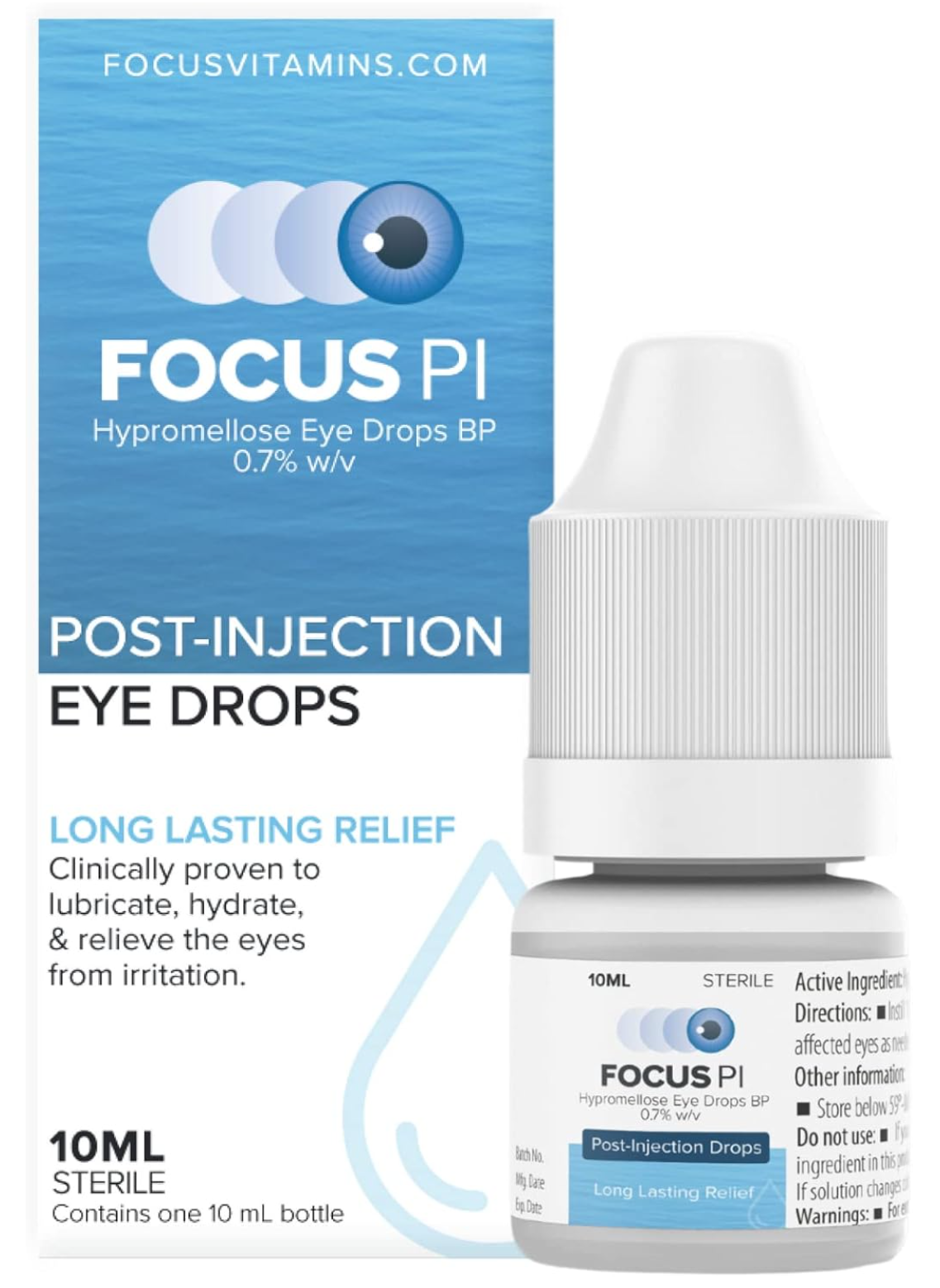 Focus PI Eye Drops (10ml Bottle) – Lubricating Eye Drops, Long Lasting Hydration