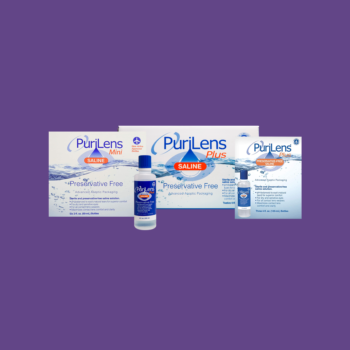 PuriLens Plus Preservative Free Saline (Multiple Sizes and Packs)