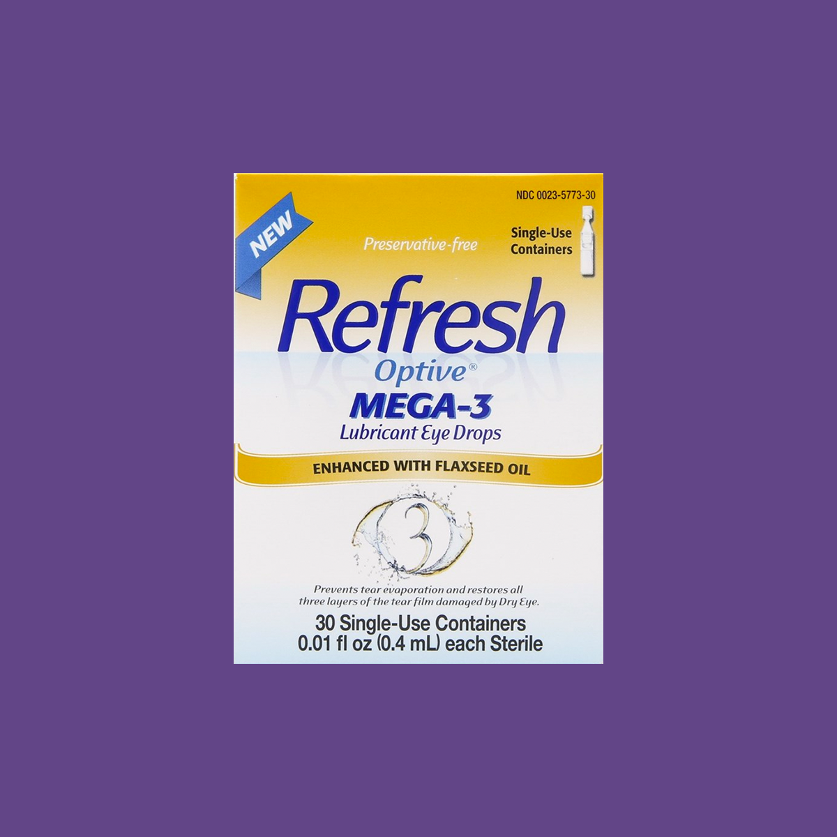 Refresh Optive MEGA-3 Lubricant Eye Drops Preservative-Free Artificial Tears (0.4 mL), 30 Single-Use Container Vials