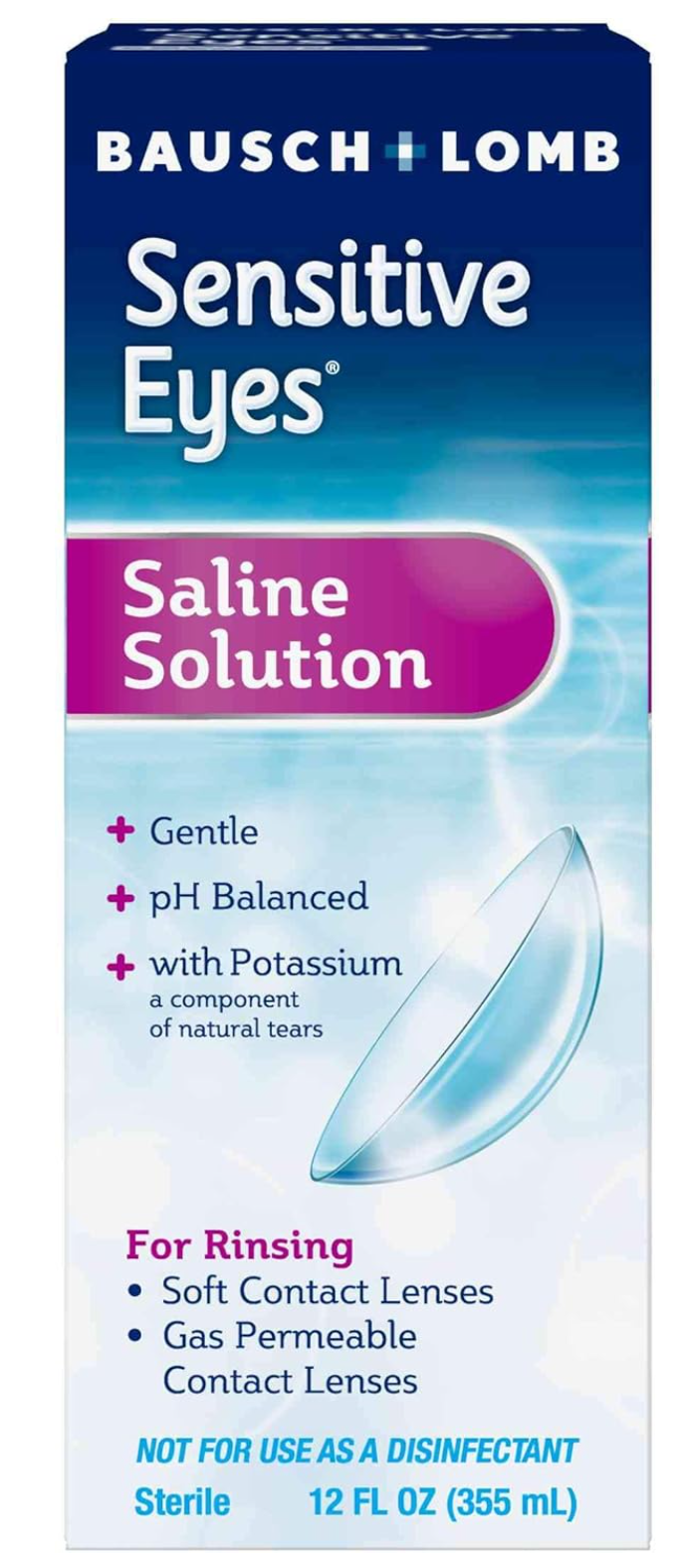 Bausch & Lomb Sensitive Eyes Saline Contact Lens Solution Saline for Soft and Gas Permeable Lenses (12 oz)