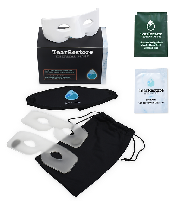 TearRestore Premium Kit – Includes TearRestore Mask, 2 Heat Packs, & 1 Box of HylaWipes or NeutraWipes (30ct)